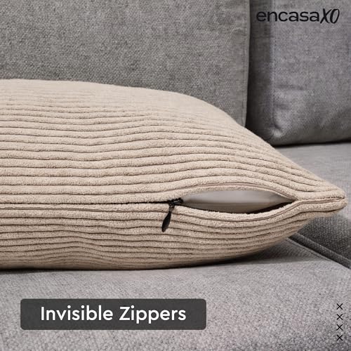 Image of Encasa XO Corduroy Cushion Covers, Boho Pillow Covers, No Inserts Grey