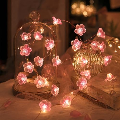 Afaiup Flower Fairy String Lights 2M Pink Cherry Blossom Lights with 20 LED Fairy Light Battery case with Timing Function Fairy Lights Spring Decoration for Indoors Bedroom Christmas Decoration