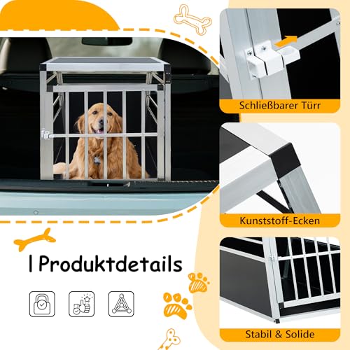 Hundebox Auto, 60x70x67.5cm Hundetransportbox Aluminium für Hunde Katzen, Groß Hundebox mit Sicherheitsverschluss, leicht und stabil (60x70x67.5cm)
