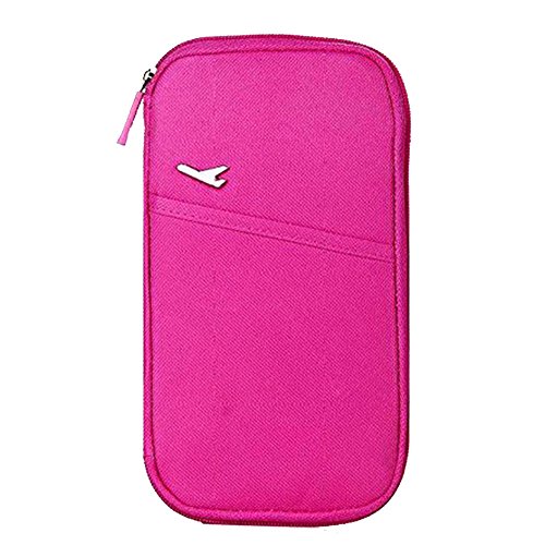 MMY-Organisateur de Voyage en Nylon Imperméable avec ferméture- pour Pochette/Passeport/Papiers d'identité/Cartes/Billet/Monnais/Document-Fuchsia-Neuf