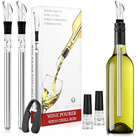 RYMALL 2 Stück Weinkühlstab, 4-in-1 Weinkühler Stab aus Edelstahl inkl. Stäben + Ausgießer + Folienschneider + Flaschenverschluss, Weinkühler Set |Bar Geschenk Männer Frauen, Rot- Weißwein Geschenkset Cover
