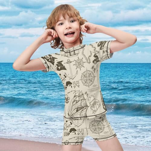 Pirate Theme with Sketches and BlotsChildren's Swimsuits Boys Two Piece Suit8-10Y（130cm）3