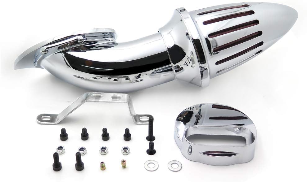 AfterMokit Bullet Air Cleaner Intake with Red Filter for Yamaha V-Star 1100 Dragstar XVS1100 1999-2012 Chrome