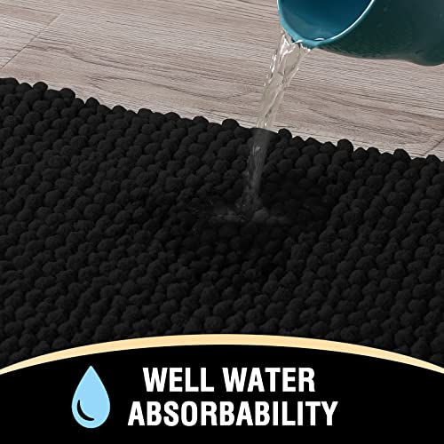 Bath Mat Bathroom Rugs Sets Bath Mats For Bathroom Soft Water Absorbent Plush Bath Runner Rug Non Skid Washable Bathroom Floor Mat For Kitchen/Living Room (Set Of 2, 47" X 20"/17" X 24", Black) #TOP3