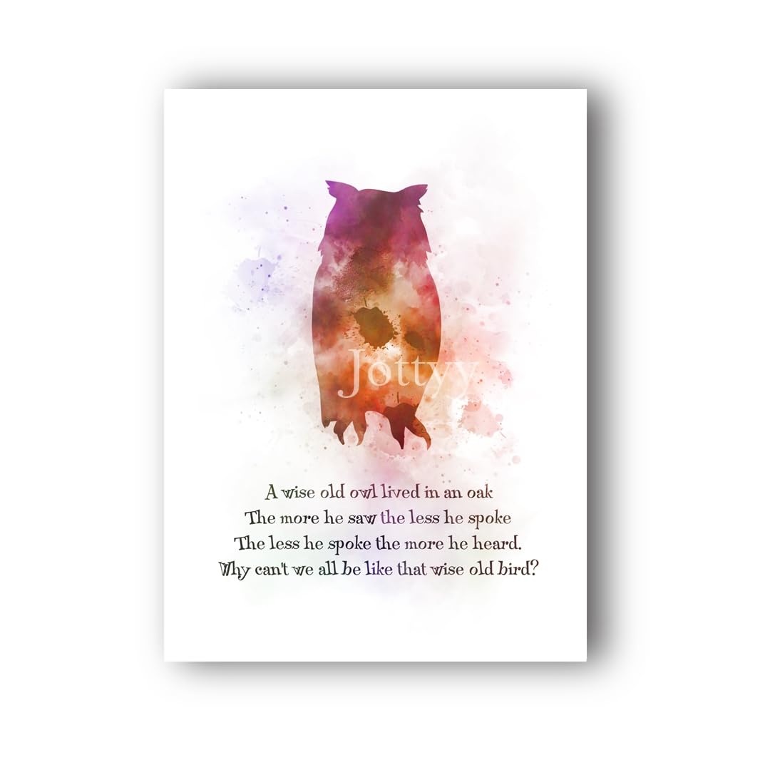 A Wise Old Owl ART PRINT Inspirational, Quote, Nursery, Poem, Gift, Wall Art, Home Decor, Childrens Room, Bedroom, Living Room, Office - UNFRAMED