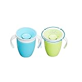 Munchkin Miracle 360 Sippy Cup | Trainer Toddler BPA Free Baby & Toddler Cups w.Handles | Non Spill | Dishwasher Safe Baby | Leakproof | 6+ Months| 7oz/207ml | 2 Pack | Blue/Green