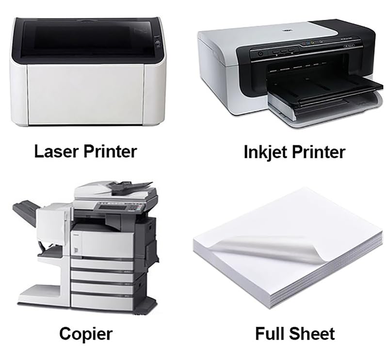 Image of Full Sheet Labels 8.5 inch x 11 inch Sticker Paper Matte White, Large Shipping Label Paper for Inkjet Laser Printer, 50 Counts