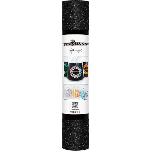 TECKWRAP Black Glitter Vinyl Permanent – Shimmer Vinyl Adhesive Vinyl Roll 1ft x 5ft, Glitter Black Vinyl for DIY Crafts Designs