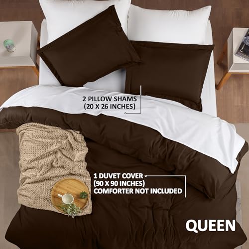 Utopia Bedding Duvet Cover Queen Size - 3 Piece with Zipper Closure - 1 Comforter Cover 90X90 Inches & 2 Pillow Shams 20X26 Inches (Brown) Comforter Not Included