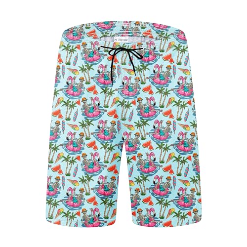FT FENTENG Mens Swim Trunks for Men, Summer Flamingo Skeleton Mens Board Shorts Swimwear Bathing Suit with Mesh Lining, Funny Hawaii Quick Dry Beach Shorts for Men Swimming Trunks, Medium