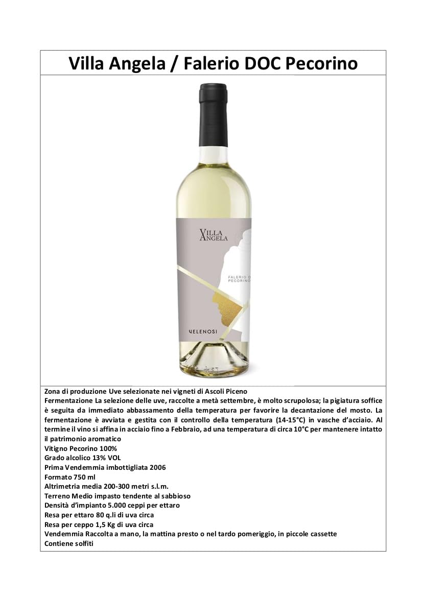 Villa Angela Falerio DOC Pecorino Italienischer Weißwein 6 flaschen 75 cl.