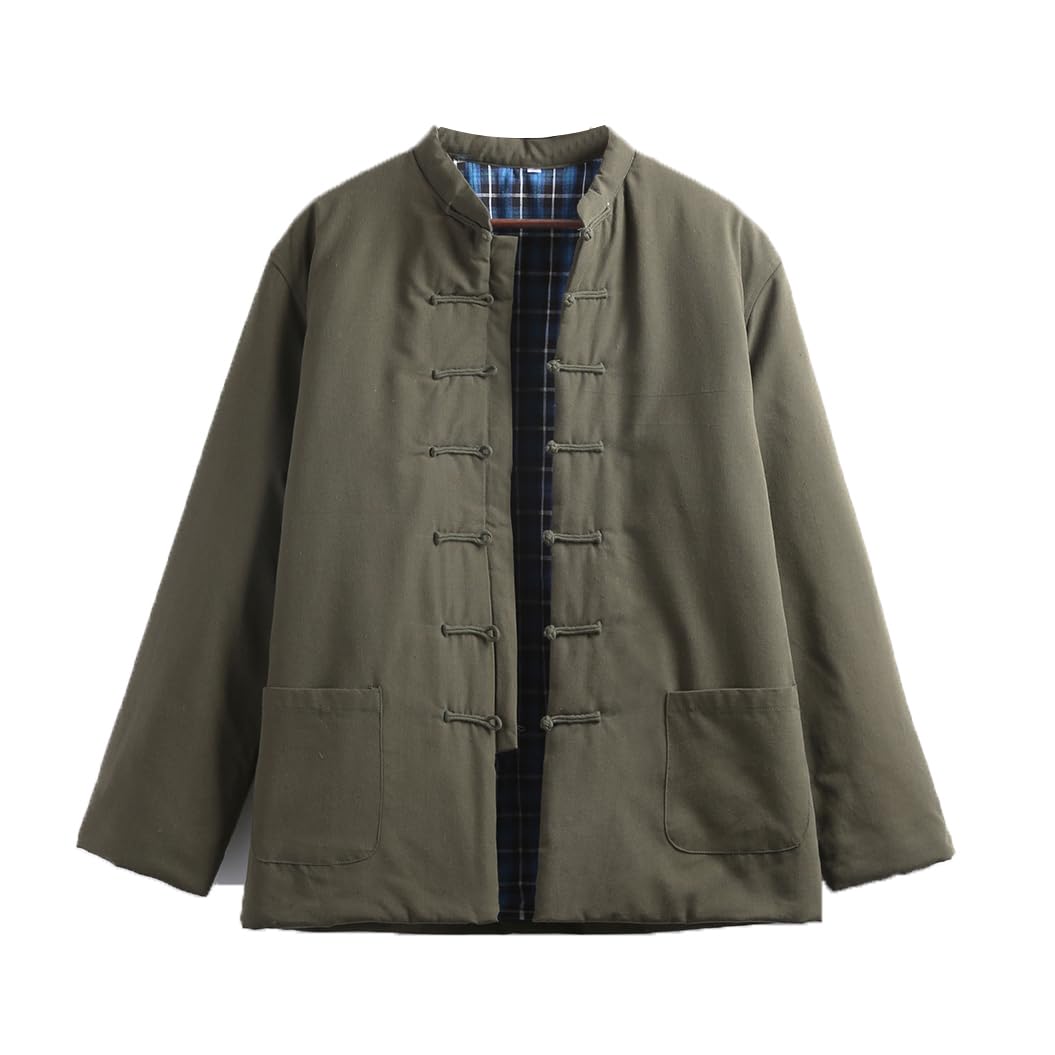 Winter Tang Suit Jackets Cotton Padded Coats Men Thick Warm Tai Chi Uniform Long Sleeve Chinese Traditional Clothes Tops, Jacket Kung Fu Clothing Shirt green-4XL