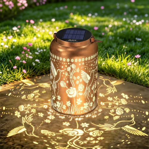 JEJOT Hummingbird Solar Lanterns Outdoor Waterproof Birthday Gifts for Women Mom Grandma Metal Hanging Solar Lantern for Yard Garden Porch Landscape Deconrations-1 Pack
