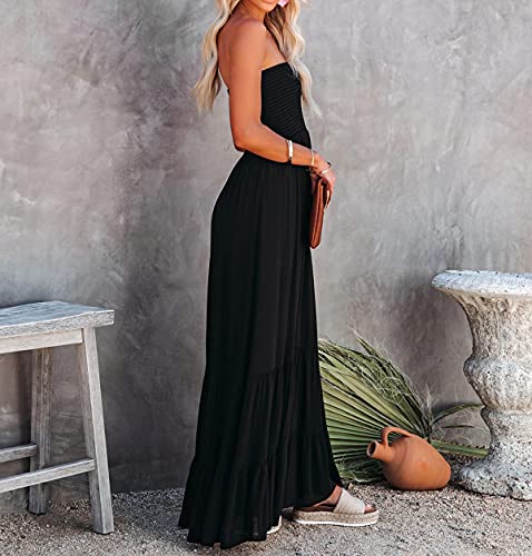 R.Vivimos Womens Summer Cotton Strapless Elastic Smocked Boho Beach Casual Flowy Maxi Tube Dresses4