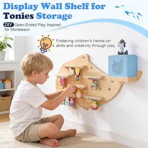 Image of Inspired by Montessori Display Shelf for Toniebox 2 /1 Tonies Figures | Dolphin DIY Open-Ended Play Storage Organizer Wall Shelf for Tonies Box Characters, Enhance Children's Hands-On Skills