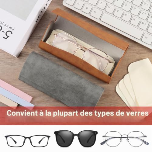 JIASI&JIESY 2 Pièces Étui lunettes Rigide en Cuir Synthétique, Portable Boite Lunettes Rigide Fermeture Magnétique, avec Chiffon en Microfibre, pour Femmes Hommes Soleil Lecture – vue 6