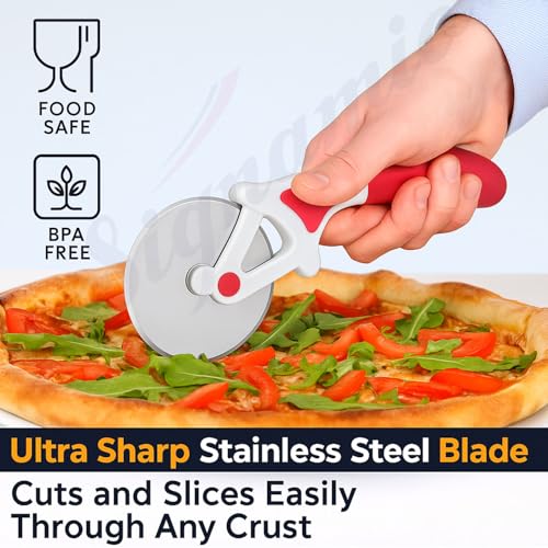 Image of SIGNAMIO Premium Pizza Cutter and Sandwich Slicer - Pink, Ergonomic Non-Slip Handle, Stainless Steel Pizza Wheel for Kitchen, Ideal Roti, Paratha, Chapati, Brownie & Slice Cutter