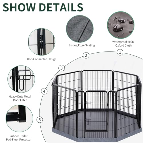 Image of PETIME Dog Playpen,Metal Exercise Puppy Pen Heavy Duty Kennels Yard Fence Indoor /Outdoor 30 inch W x 40 inch H 8 Panels Dog Cage with Octagon Bottom Pad