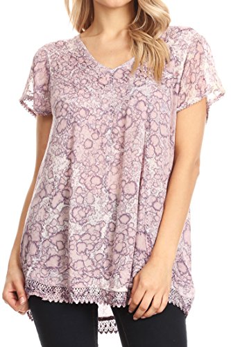 Sakkas 15776 - Charolette Embroidery and Seqiun Accents Blouse - Violet - OS