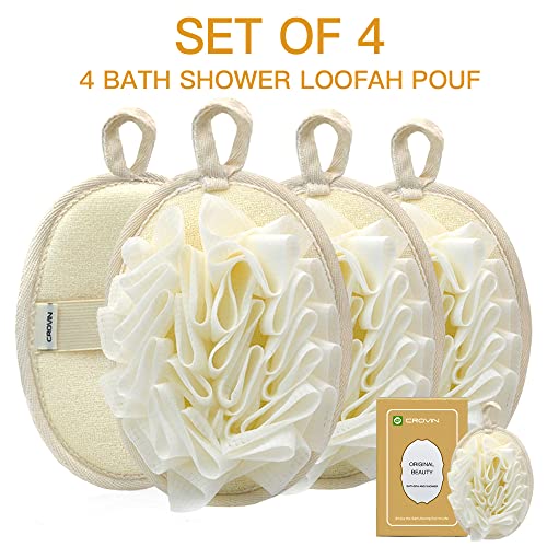 Crovin Bath Shower Pouf Sponge - 4 Count Exfoliating Mesh Pouf Sponge-Large 5X7 Premium Loofah Shower Scrubber For Men And Women-Elastic Hand Strap Body Brush To Soothe, Cleanse Your Skin #TOP1