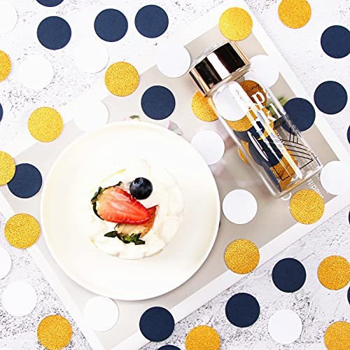 Navy Blue White Gold Paper Confetti Birthday Decorations For Boys Glitter Sprinkles Biodegradable Table Confetti Round For Graduation Wedding Baby Shower Party Lasting Surprise 300Pcs #TOP6
