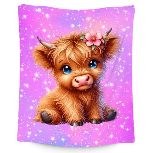 Kids Blanket Highland Cow Gifts for Kids Girls - Soft Lightweight Flannel Throws for Couch, Bedroom 60"x80"