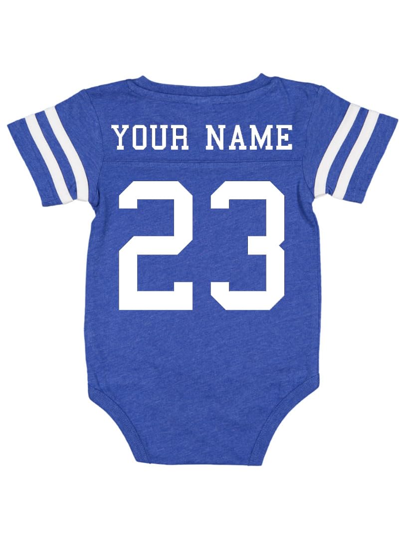 Custom Football Sport Jersey Baby Bodysuit Personalized with Name and Number (Newborn, Vintage Royal)