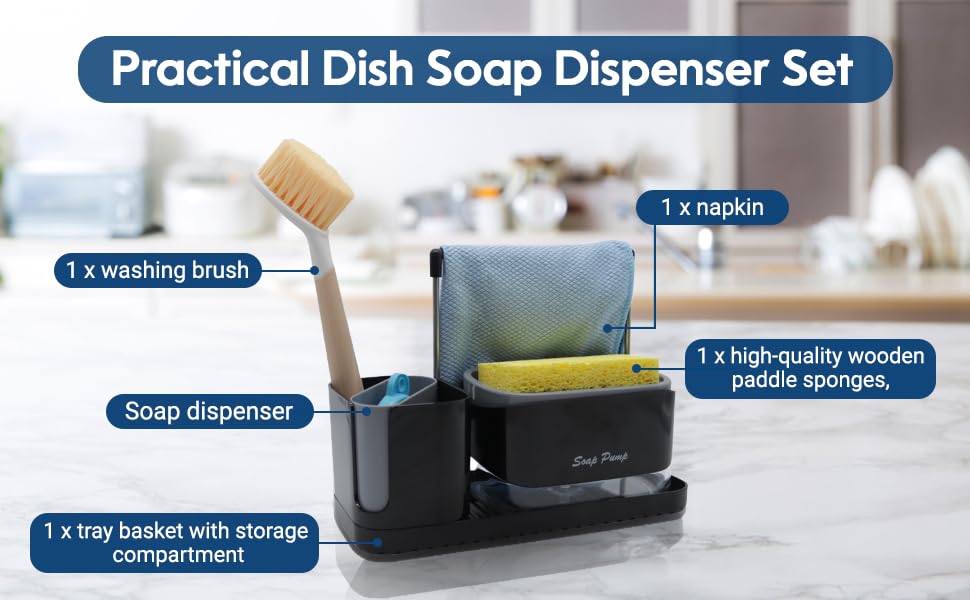 Dispenser per detersivo per piatti con spugna/porta spugna e dispenser