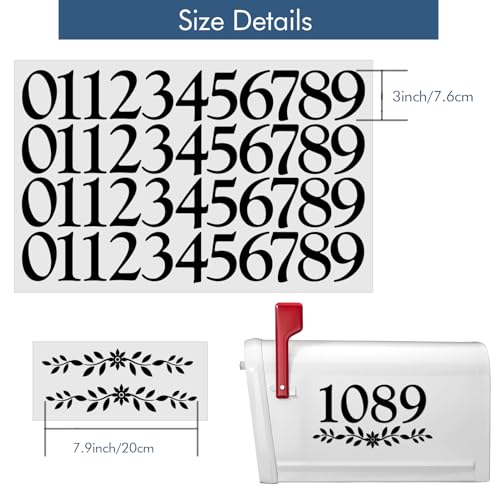 3\" Mailbox Numbers Die Cut Decal Rustic Style Flowers House Number Address SignFront Door Decal Vinyl Lettering Farmhouse Decor 4 set, Black