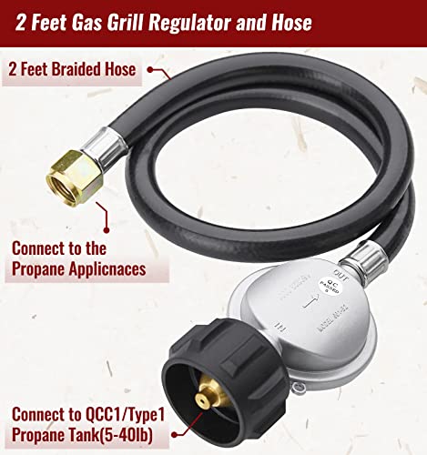 Calpose 2 Feet Propane Hose With Regulator, Universal Gas Grill Regulator And Hose For Blackstone 28''/36'' Griddle, Weber Grill, Propane Fire Pit And More, 3/8" Female Flare For Most Lp Gas Grills #TOP2