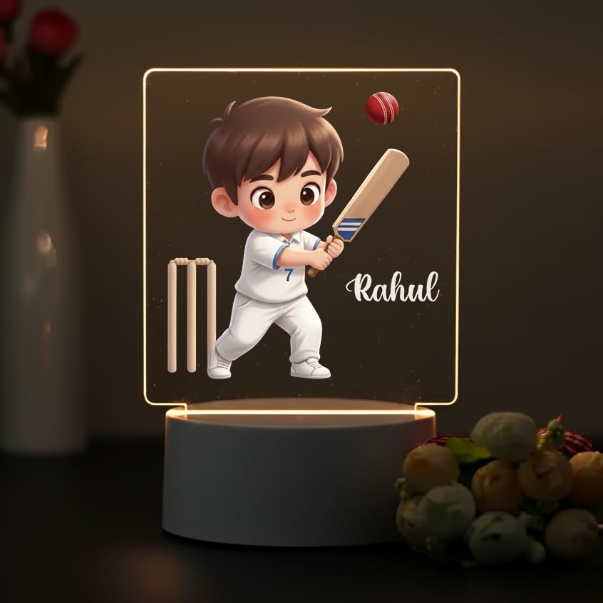 Image of SNAPTRAP LED Name Light Customized | Personalized Cricket Acrylic Lamp for Boys, Kids & Men | Custom Name Cricket Night Light | One Day & Test Cricket Jersey Designs | USB Room Decor Gift (Test)