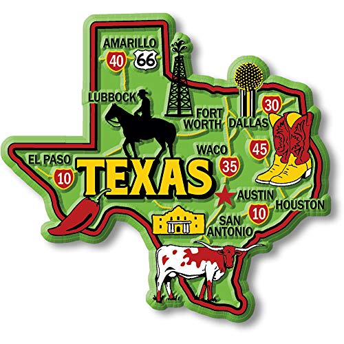 Imán decorativo Texas colorido de goma 3.5" x 3.3"