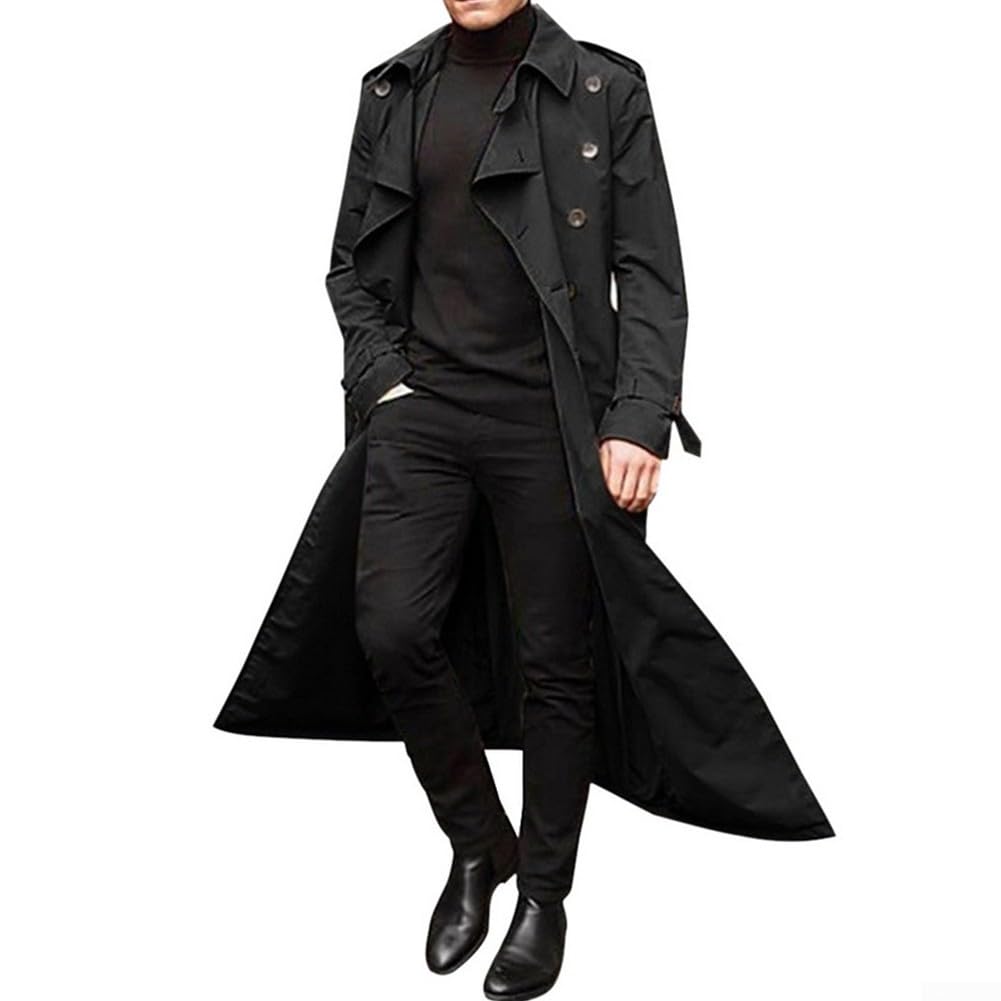Trench-coat long d'hiver tendance pour homme - Veste parka ample pour les fêtes et les affaires (M Noir)