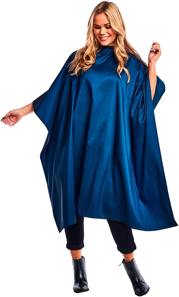 BD Barber Lightweight Crinkle Nylon Hair Cutting/Styling Cape, Water Resistant, Machine Washable, Permanent Crinkle Nylon, Repels Hair, Snap Closure at Neck, Generous 54 x 60 inch Size, Navy
