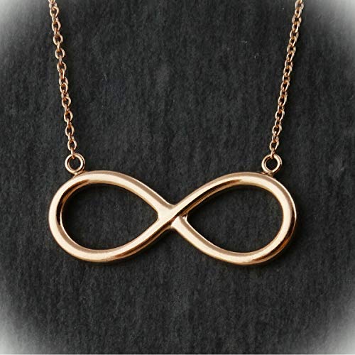 Infinity Sign Statement Chunky Pendant Rhinestone Necklace for Women - Rose Gold Plated Silver 18