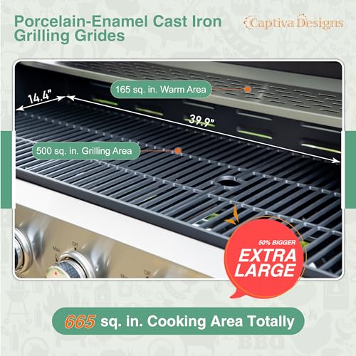 Captiva Designs 6-Burner Propane Gas Bbq Grill With Side Burner & Porcelain-Enameled Cast Iron Grate For Outdoor Kitchen & Backyard Barbecue thumb #2