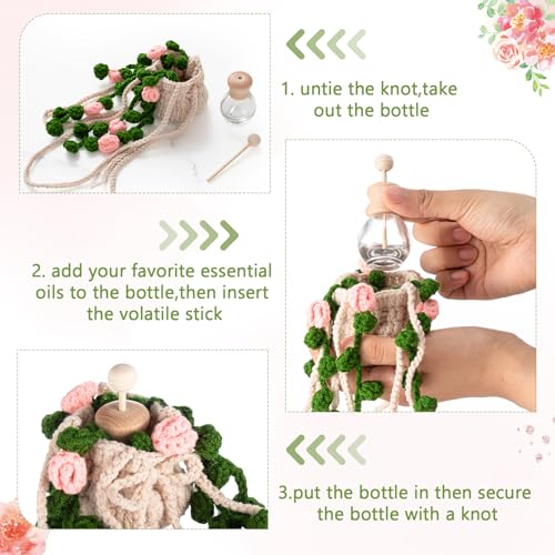 Image of Cute Crochet Plant for Car 12ml Diffuser Bottle,Pink, Green,Flower