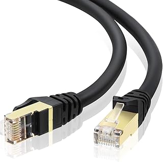 VOSGA Outdoor Cat 7 Ethernet Cable 20M/65 ft,26AWG Heavy-Duty Network Cat7 Gigabit Cord Patch Cable RJ45 Gold Plated Lead Waterproof Ethernet Cable Direct Burial Networking Cord(20M,Round Black)