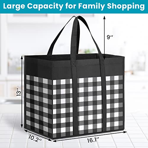 Wowbox Reusable Grocery Bags,4-Pack, Foldable Reusable Shopping Tote Bags Bulk With Reinforced Handles,Large Storage Bags With Water Resistant Coating For Groceries,Multipurpose,Black-White #TOP1