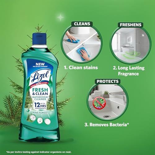 Image of Lizol Fresh & Clean Bathroom Cleaner | Pine | 1L | 10X Better Cleaning | Upto 12Hrs Fragrance| Multi Surface Clean Floors, Basin, Tiles