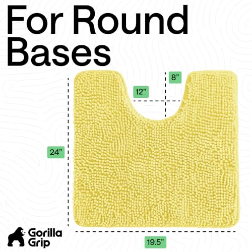 Image of GORILLA GRIP Plush Absorbent Shaggy Chenille Bath Rug Mat for Oval Toilet Base with Rubber Backing, Machine Washable Rugs, Soft Microfiber Contour Mats for Toilets, Bathroom Decor, Yellow