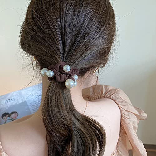 6 Pcs Pearl Hair Ties Leopard Black Ponytail Holder Pearl Hair Scrunchies Elastic Rubber Band Hair Ropes Headbands Hair Accessories For Women Girls #TOP5