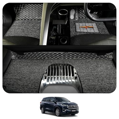 Image of CONTINENTAL [Butterfly 7D Hycross Car Mats] Luxury 7D Car Floor Mats for Hycross 7 Seater (2022-2026) || Scratchproof & Waterproof Hycross 7D Car Mats || Color - Black & Silver