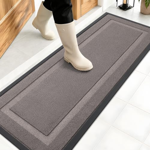 Image of OLANLY Front Door Mat Indoor Outdoor Entrance, Waterproof All-Season, All-Weather Doormat, Sturdy Natural Rubber, Low Profile, Easy Clean Patio Porch Entryway Mat, 47x17, Taupe