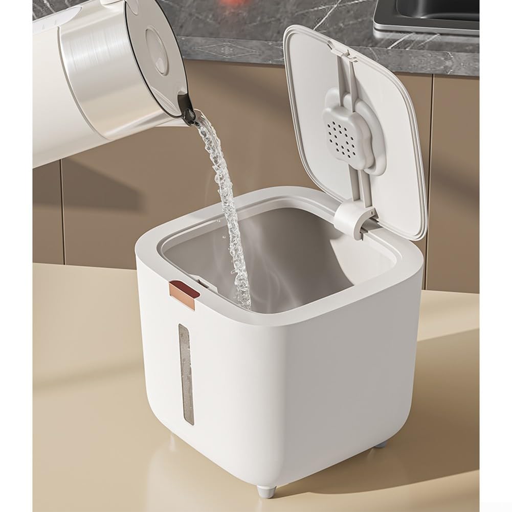 Récipient de stockage de riz résistant à l'humidité avec couvercle scellé et distributeur de presse, pour l'organisation de la cuisine, boîte en plastique ABS blanc (20 kg)