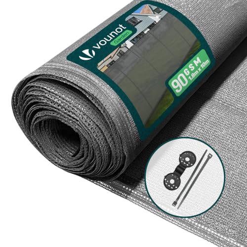 VOUNOT® Zaunblende 1.8×10m, Sichtschutz Zaun HDPE Schattiernetz, Windschutz UV-resistent Reißfest, 75% Beschattungsgrad, mit Löcher, Spezialclipund und Kabelbinder, Grau