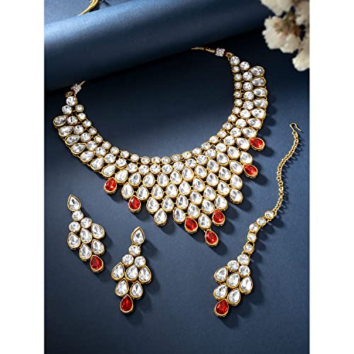Image of Peora Ethnic Traditional Kundan Bridal Jewellery Set Gift for Women