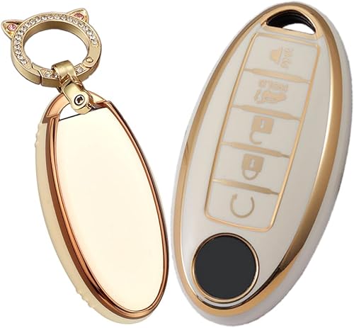 Miniatura 3 de ontto Funda para llavero de automóvil de 5 botones con llavero de TPU suave, borde dorado, carcasa para llave para Nissan Altima Maxima Murano Rogue