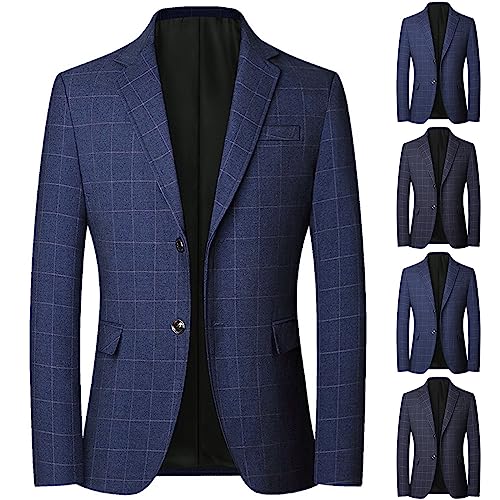 Mens Plaid Sport Coat Slim Classic Fit Two Button Checkered Blazer Lightweight Comfy Lapel Business Casual Daily Suit Jacket3