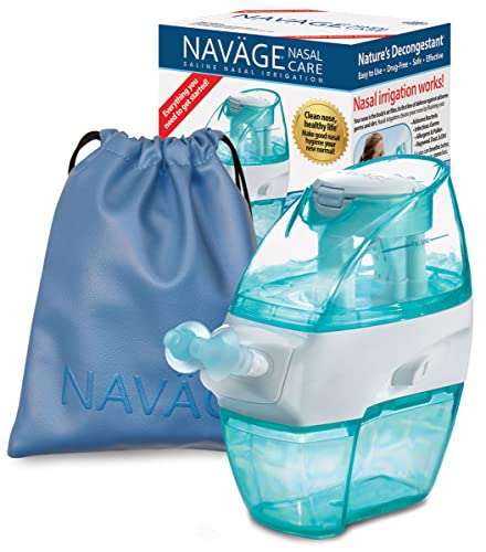 Navage Nasal Care Travel Bundle: Navage Nose Cleaner with 20 SaltPod Capsules and Navage Travel Bag (Sky Blue)